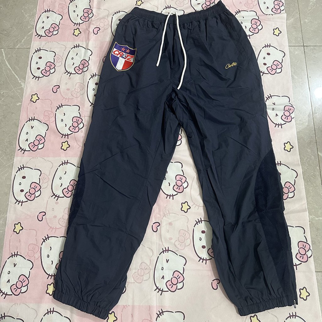 Corteiz Alcatraz Blue Trousers With Embroidered Lettering And Logo